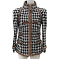 Chanel 17k Houndstooth Coco Button Zip Tweed Jacket Stand Color Black 34