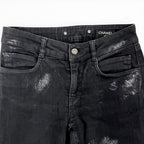 Chanel Cotton Coco Button Painted Skinny Denim Pants Black 36 — view 3