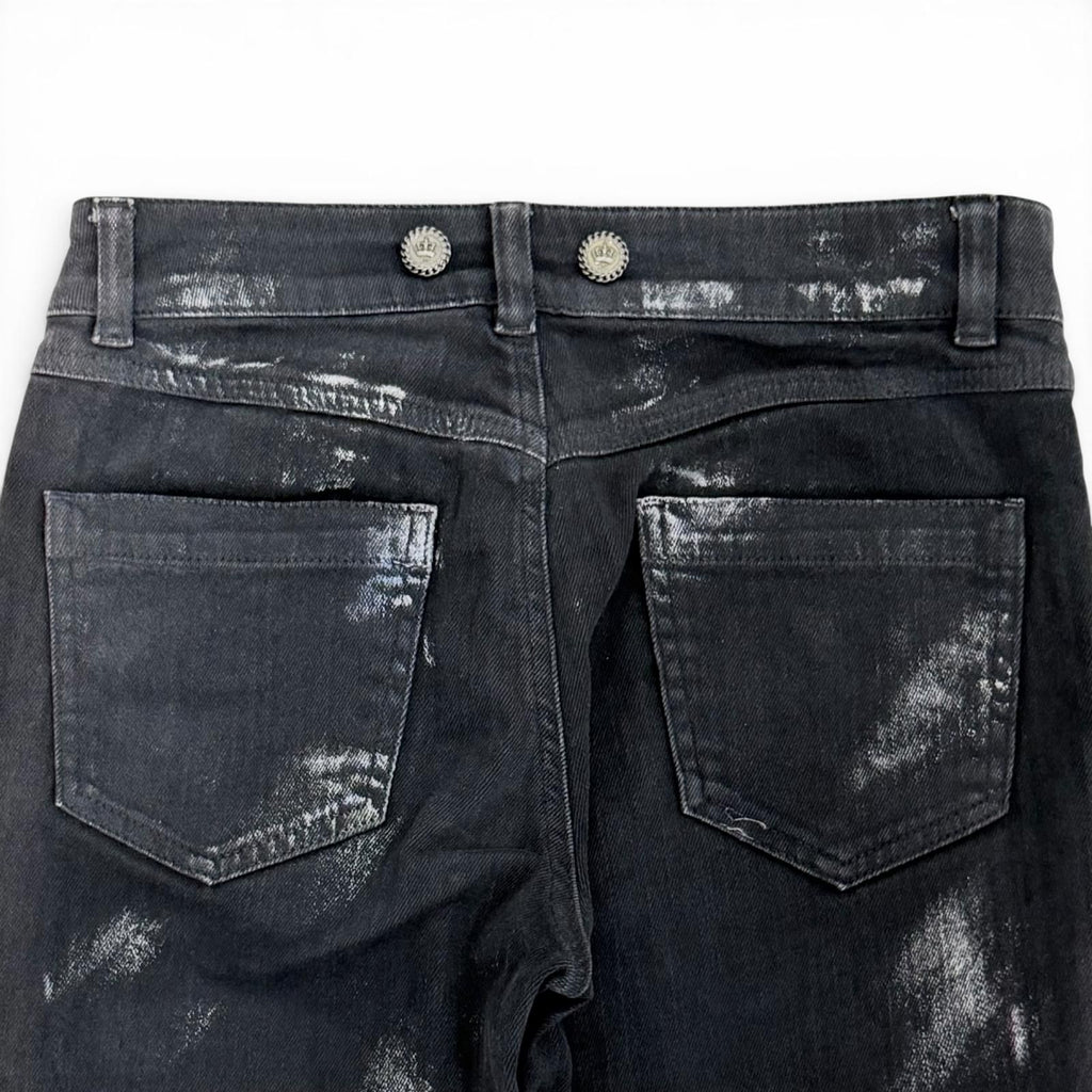Chanel Cotton Coco Button Painted Skinny Denim Pants Black 36 — view 4