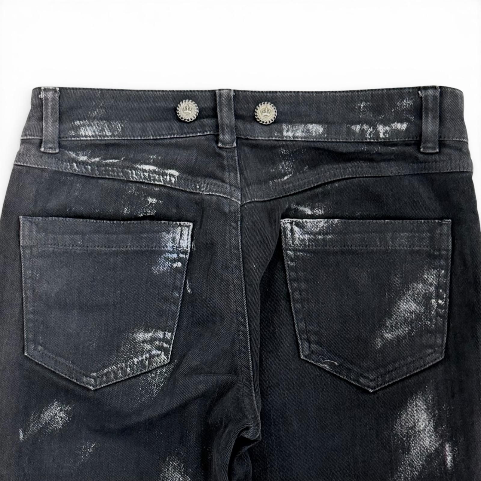 Chanel Cotton Coco Button Painted Skinny Denim Pants Black 36 — view 4