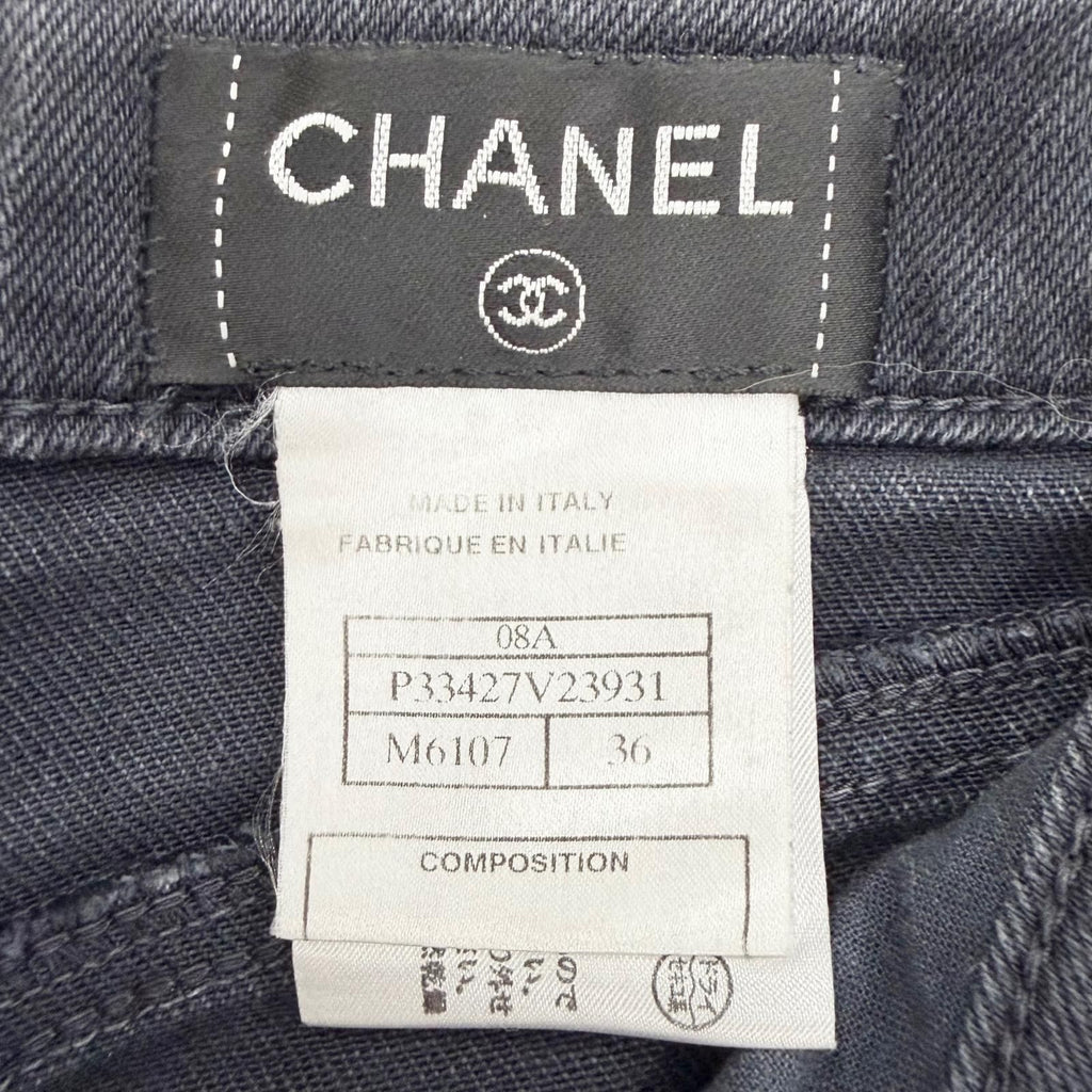 Chanel Cotton Coco Button Painted Skinny Denim Pants Black 36 — view 8