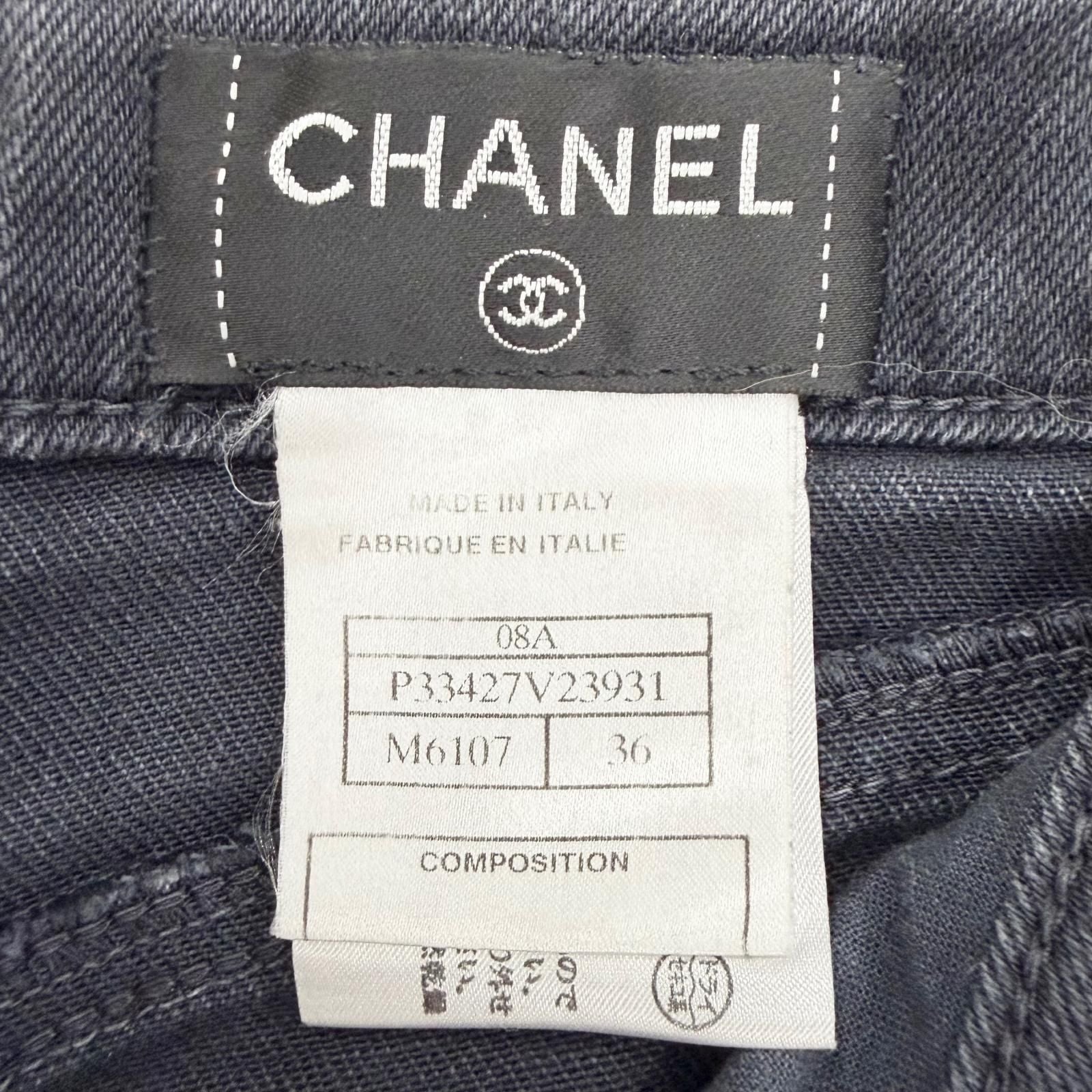 Chanel Cotton Coco Button Painted Skinny Denim Pants Black 36 — view 8
