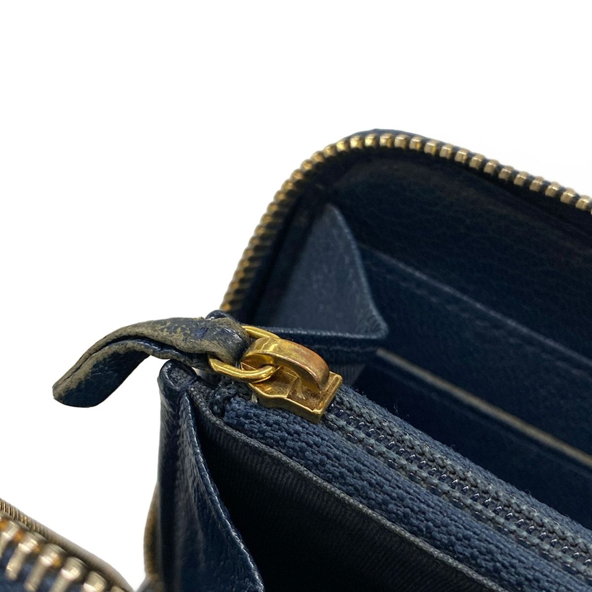 Chanel Wallet Quilted Navy Zip Around Gold Leather — view 6
