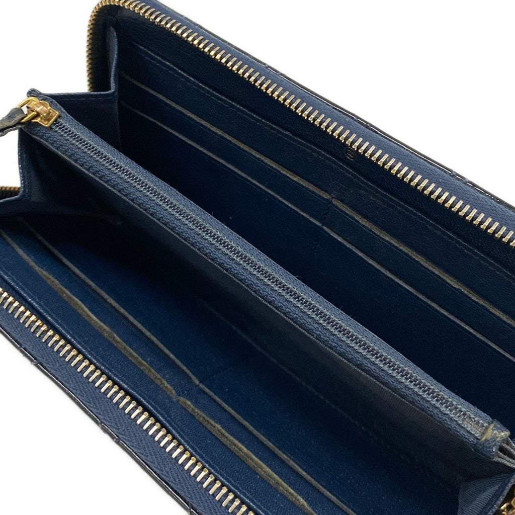 Chanel Wallet Quilted Navy Zip Around Gold Leather — view 3