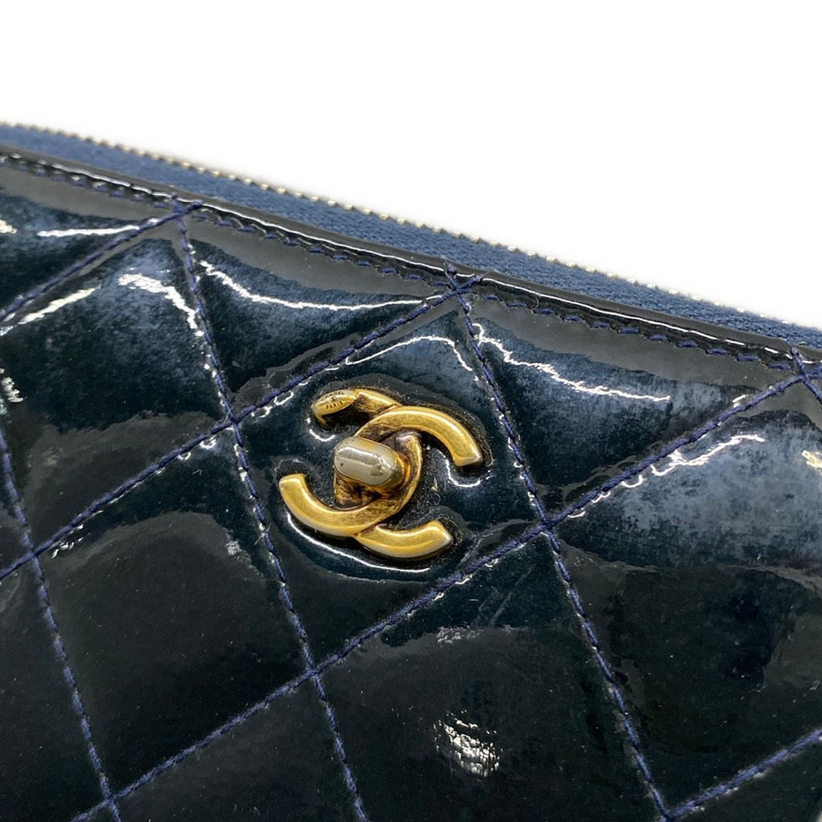 Chanel Wallet Quilted Navy Zip Around Gold Leather — view 7