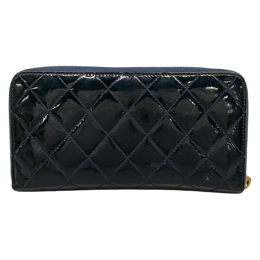 Chanel Wallet Quilted Navy Zip Around Gold Leather — view 2