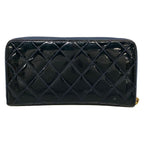 Chanel Wallet Quilted Navy Zip Around Gold Leather — view 2