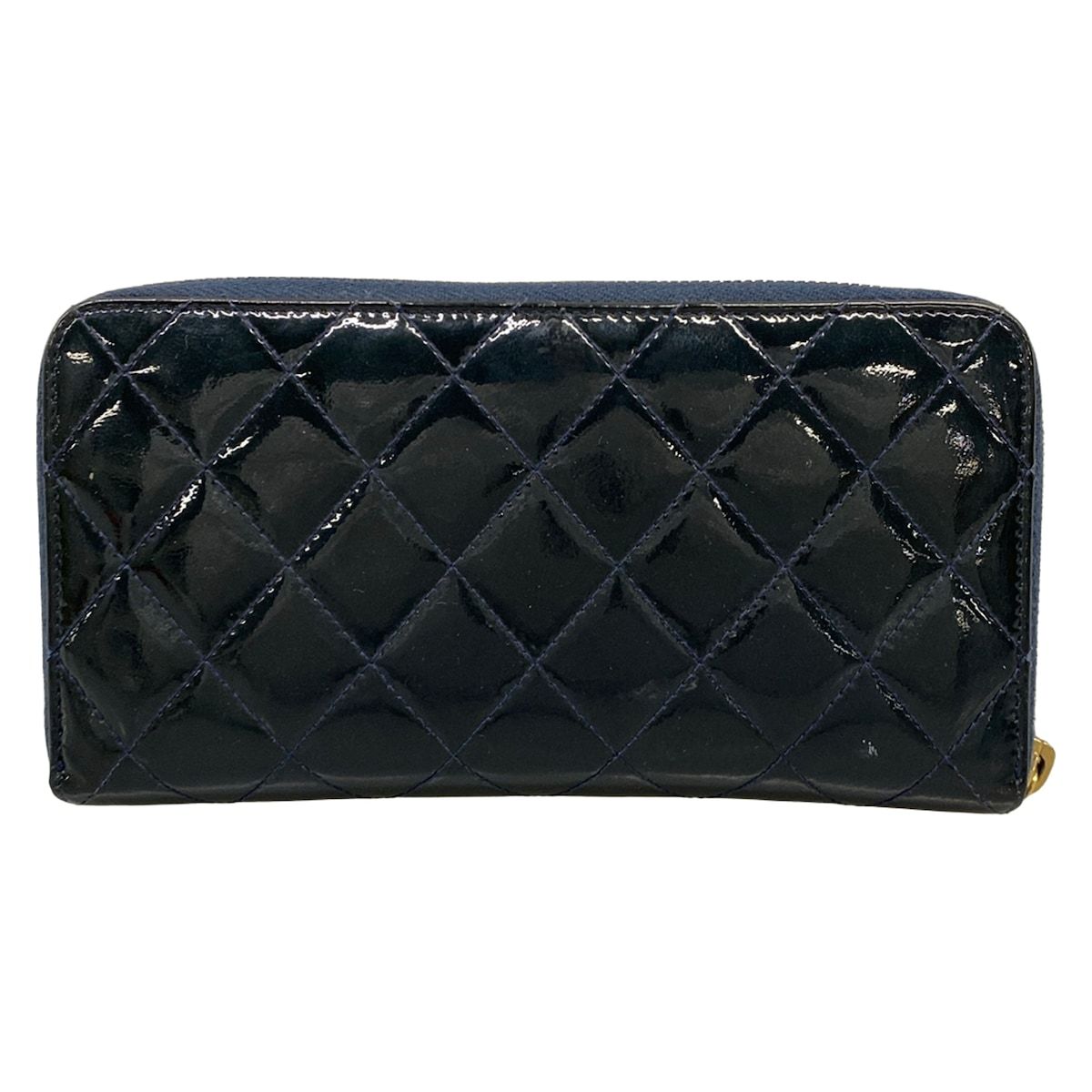 Chanel Wallet Quilted Navy Zip Around Gold Leather — view 2