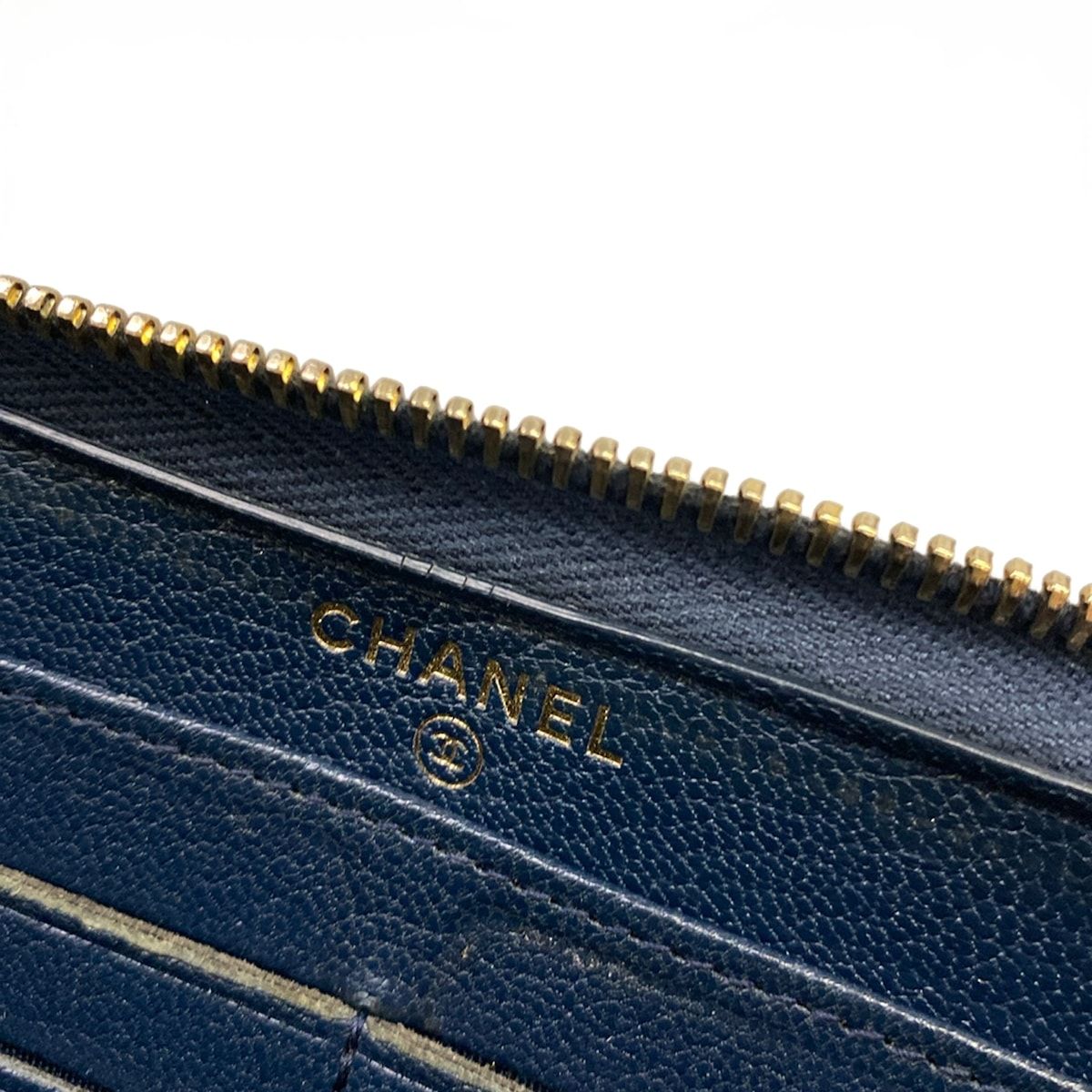 Chanel Wallet Quilted Navy Zip Around Gold Leather — view 5