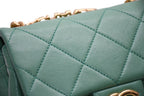 Chanel Mini Quilted Oval Logo Chain Handle Flap Bag Stand Lambskin Green Gold — view 4
