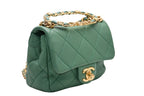 Chanel Mini Quilted Oval Logo Chain Handle Flap Bag Stand Lambskin Green Gold — view 3