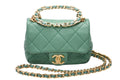 Chanel Mini Quilted Oval Logo Chain Handle Flap Bag Stand Lambskin Green Gold