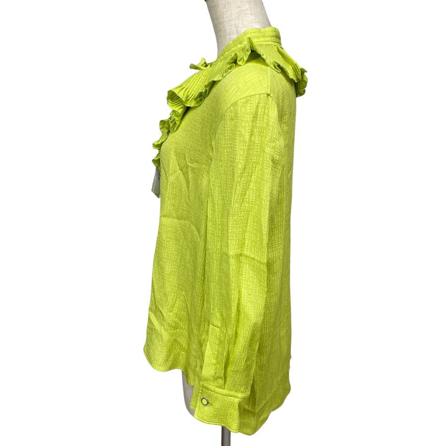 Hermes Tunic Blouse Ruffle Shirt Silk Lime Green High Quality Daily Practical — view 2