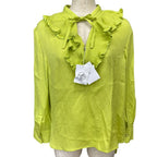 Hermes Tunic Blouse Ruffle Shirt Silk Lime Green High Quality Daily Practical