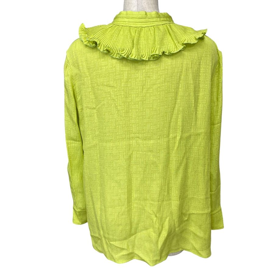 Hermes Tunic Blouse Ruffle Shirt Silk Lime Green High Quality Daily Practical — view 3