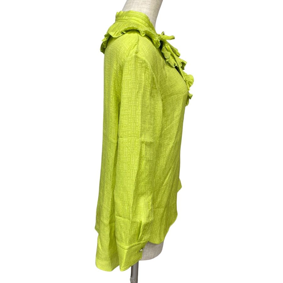 Hermes Tunic Blouse Ruffle Shirt Silk Lime Green High Quality Daily Practical — view 4