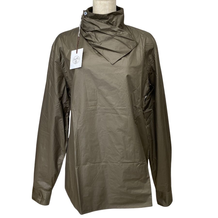 Hermes Pullover Shirt Long Sleeve Top Cotton Polyamide Khaki High Quality Daily