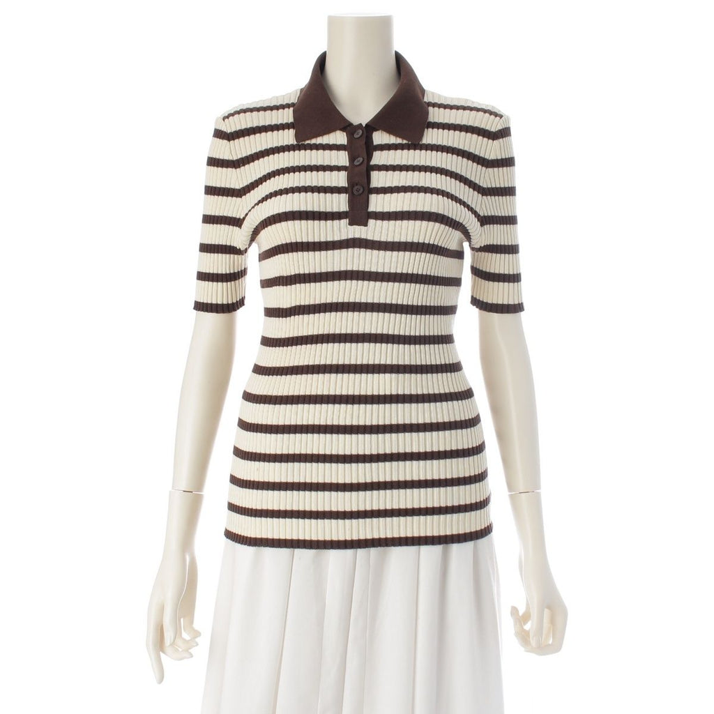 Chanel Cotton Border Knit Top Brown 44 Sweater