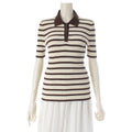 Chanel Cotton Border Knit Top Brown 44 Sweater