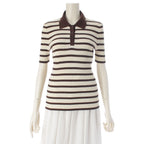 Chanel Cotton Border Knit Top Brown 44 Sweater
