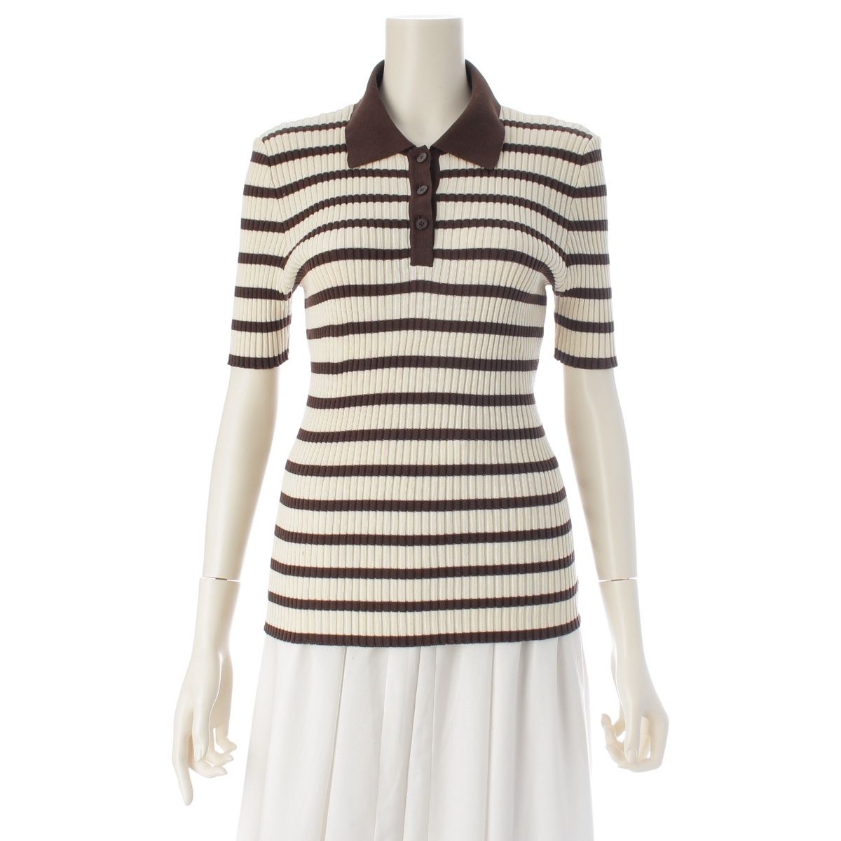 Chanel Cotton Border Knit Top Brown 44 Sweater