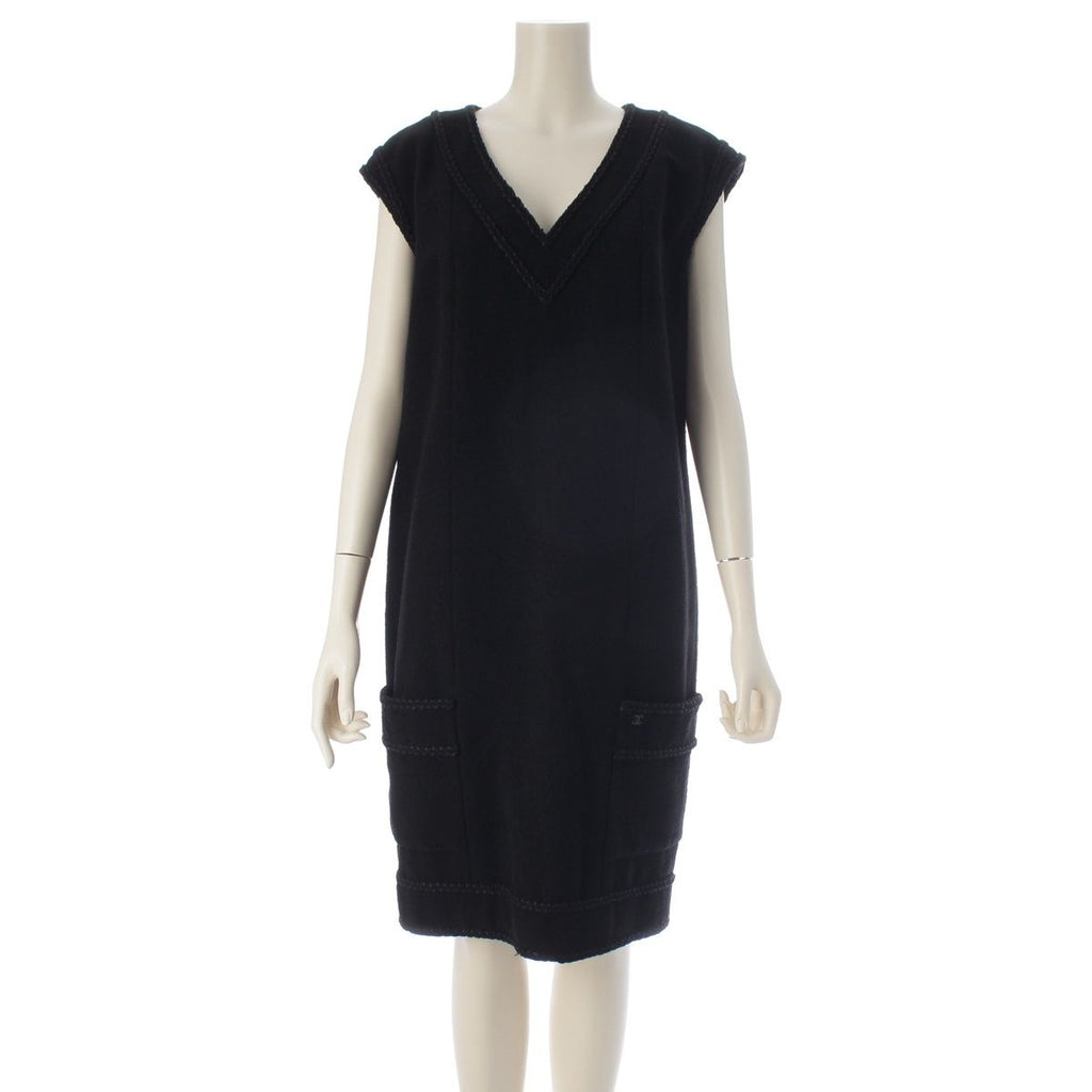 Chanel 08c Wool Tweed Sleeveless Dress Black 40