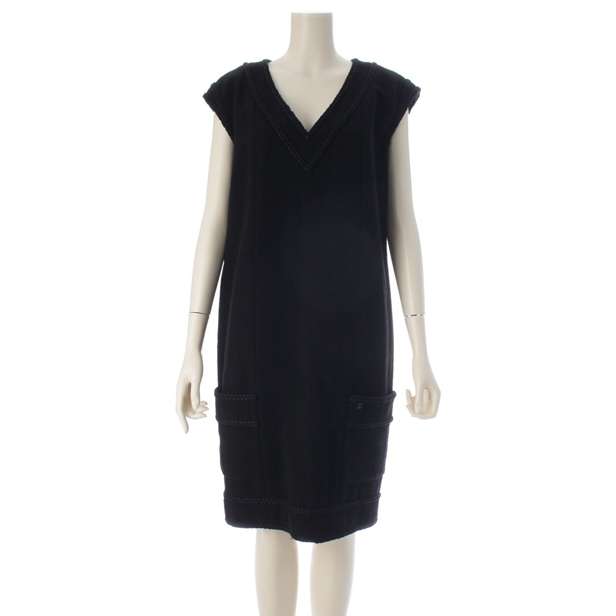 Chanel 08c Wool Tweed Sleeveless Dress Black 40