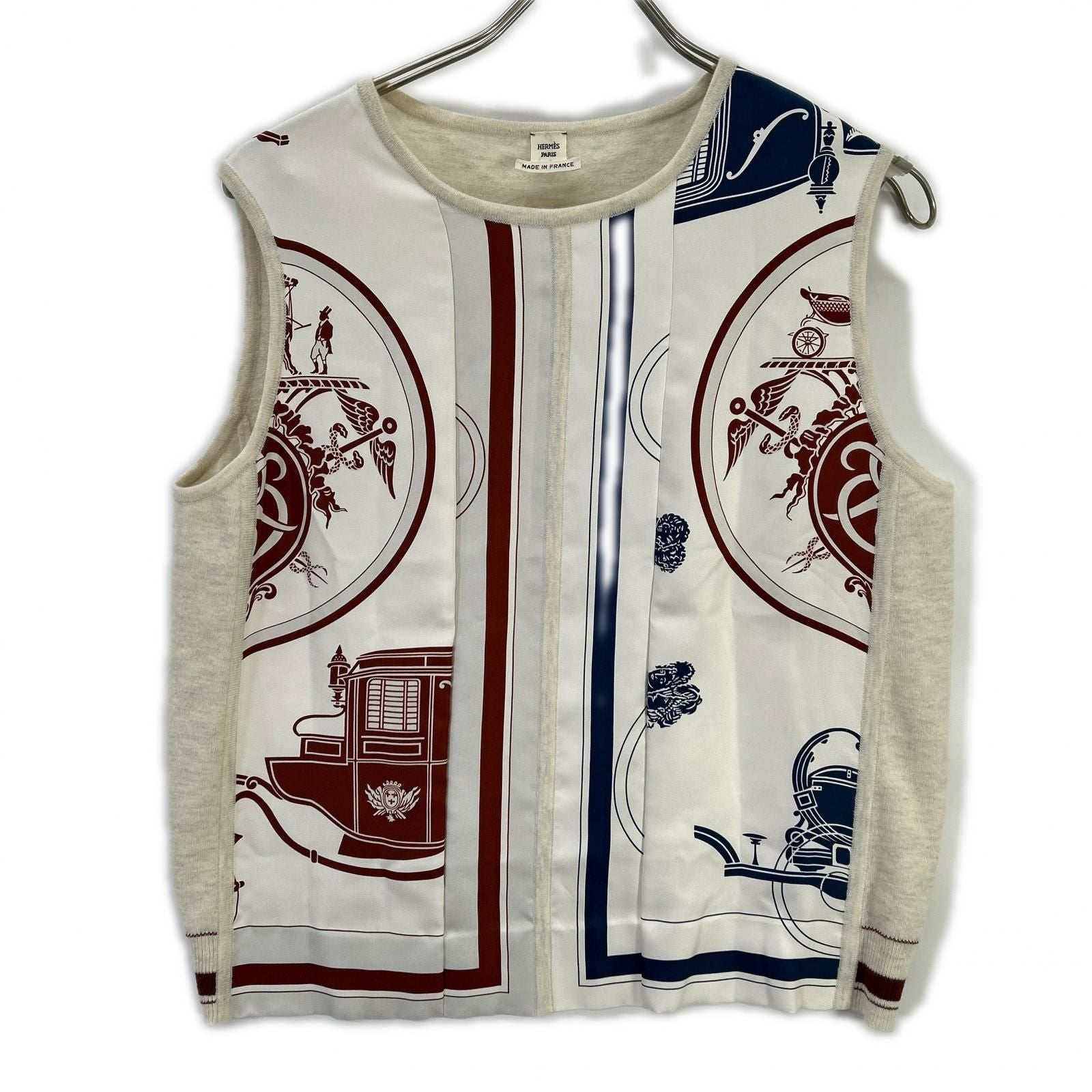 Hermes Scarf Pattern Silk Contrast Cashmere Vest 40