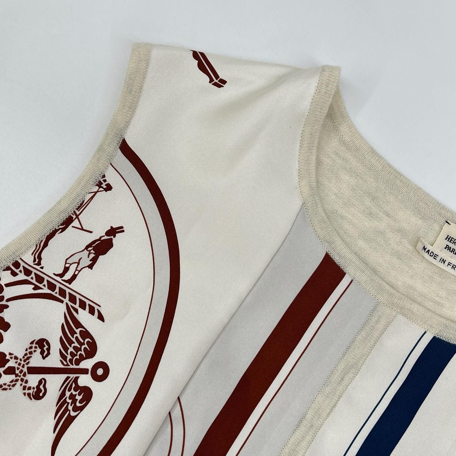 Hermes Scarf Pattern Silk Contrast Cashmere Vest 40 — view 6