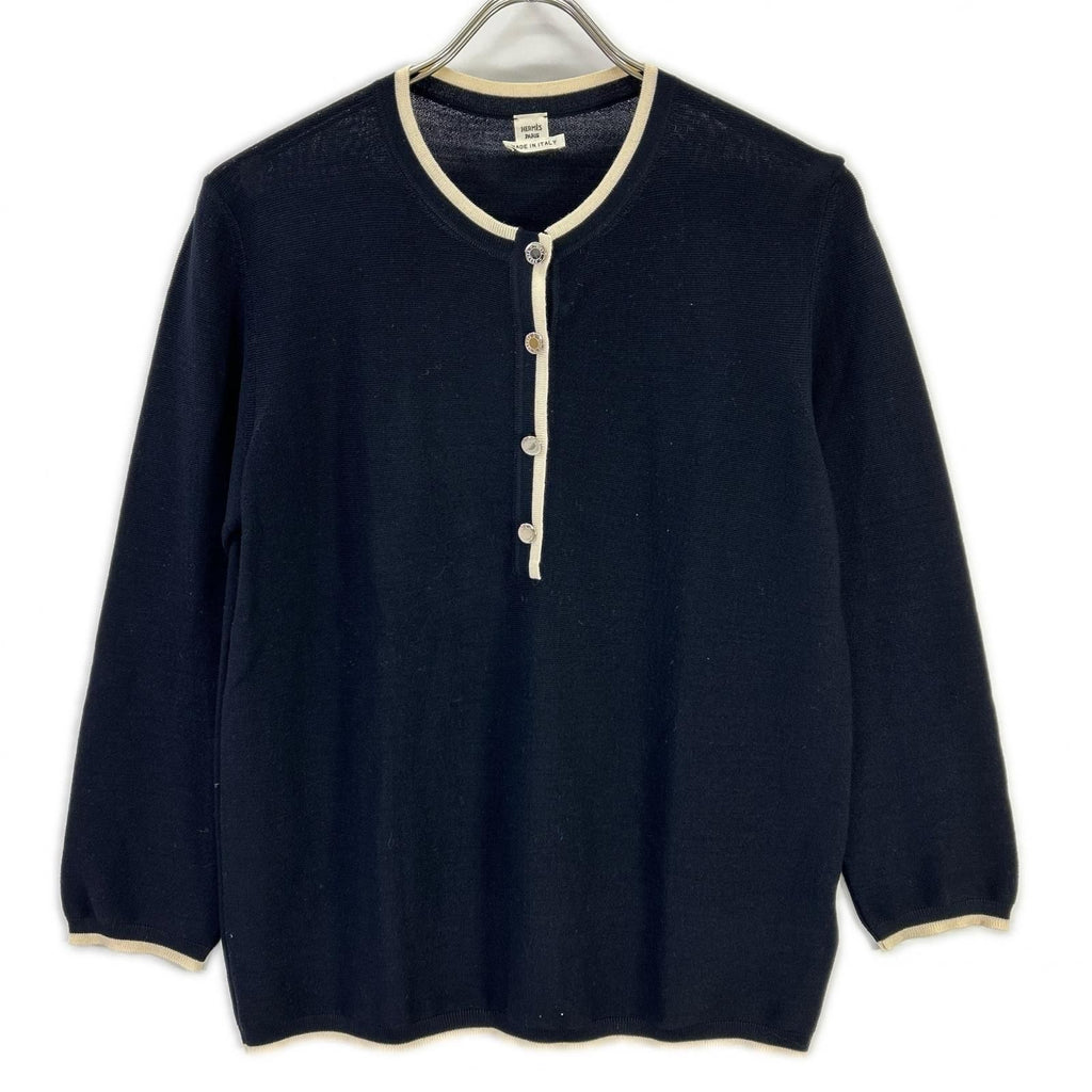 Hermes Navy Series Button Knit Sweater 42
