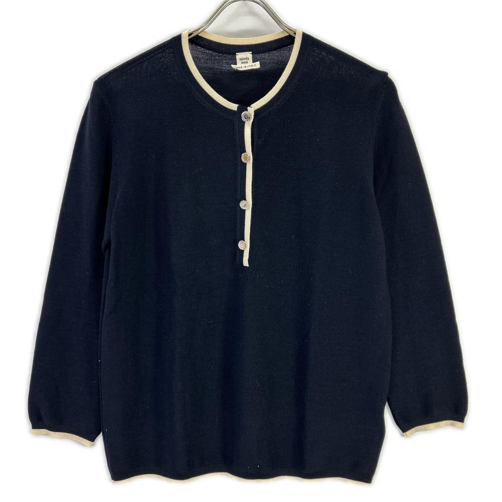 Hermes Navy Series Button Knit Sweater 42