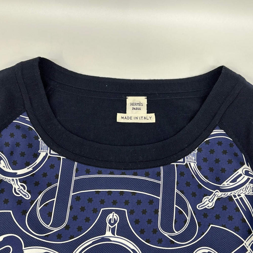 Hermes Navy Scarf Pattern Silk Contrast Knit Eperon D'or Bandana 42 Sweater — view 6