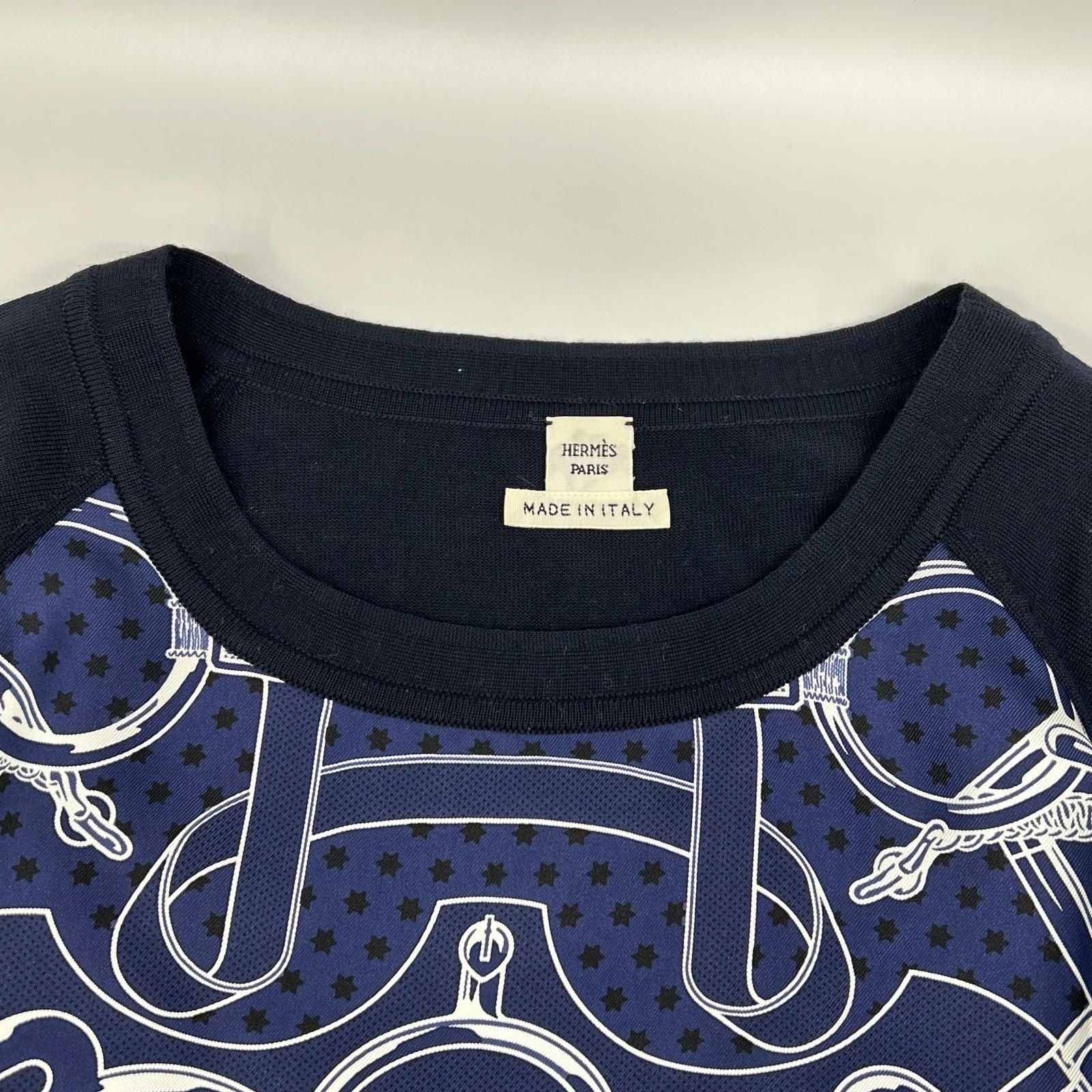 Hermes Navy Scarf Pattern Silk Contrast Knit Eperon D'or Bandana 42 Sweater — view 6