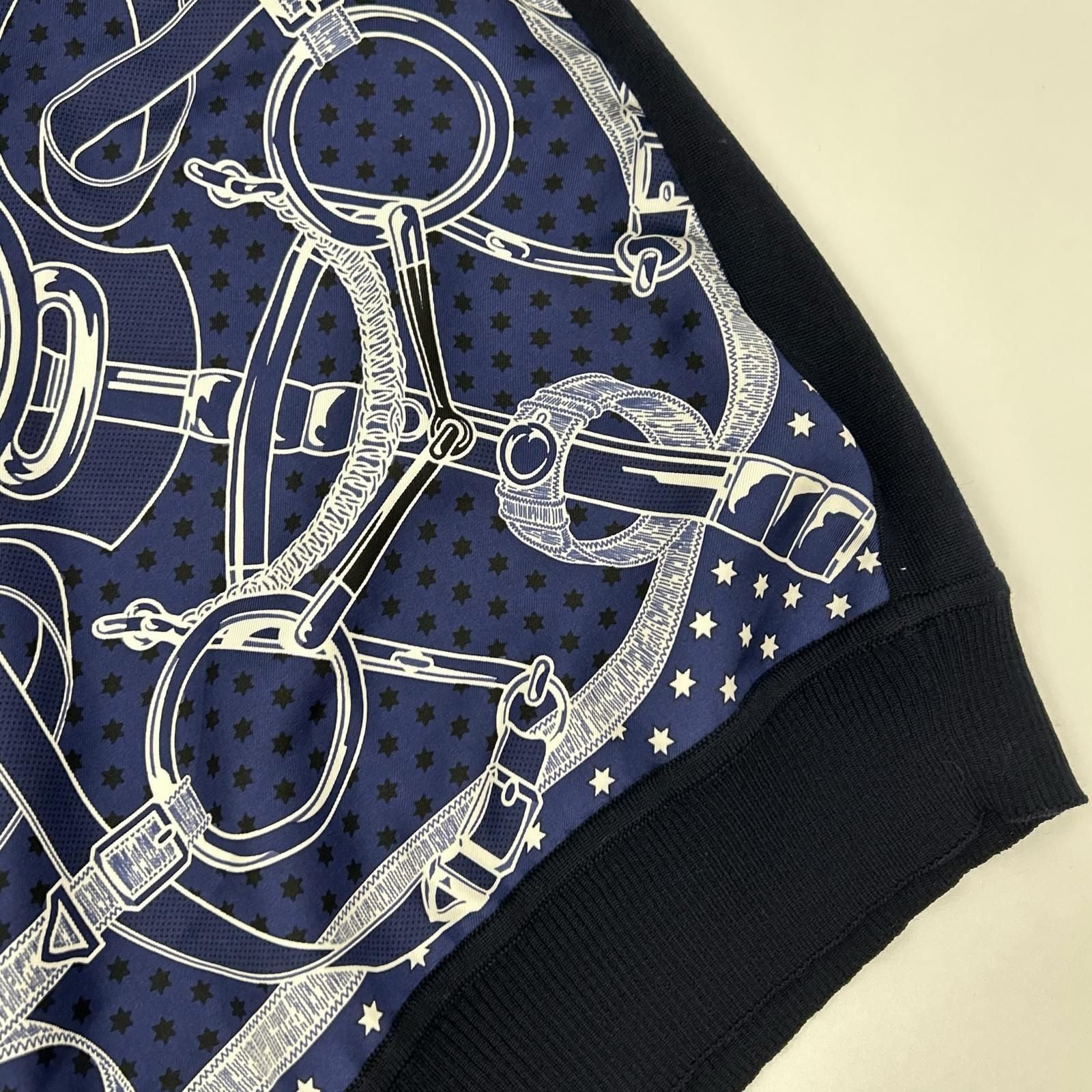 Hermes Navy Scarf Pattern Silk Contrast Knit Eperon D'or Bandana 42 Sweater — view 8