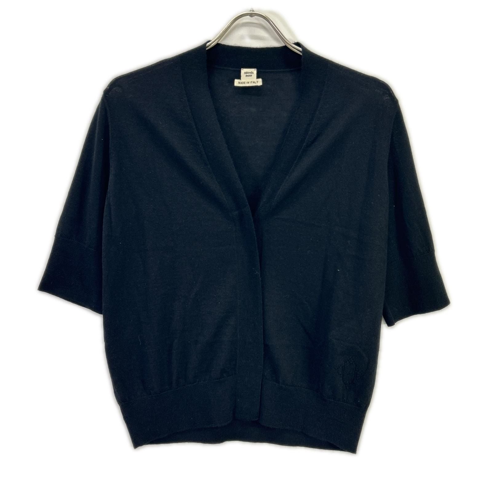 Hermes Era Black Cashmere Short Sleeve Cardigan 42