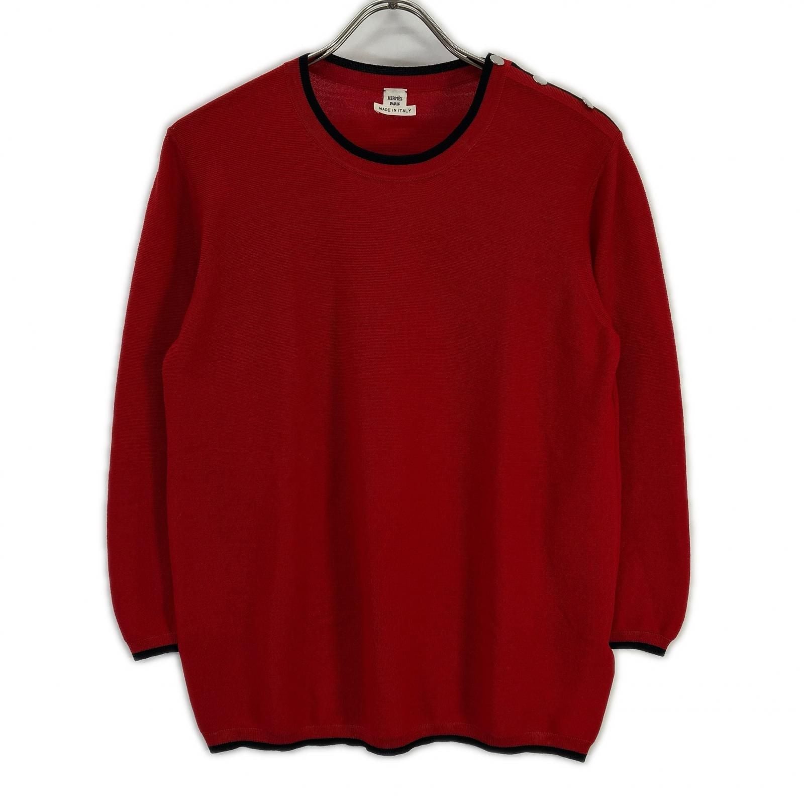 Hermes Red Shoulder Series Button Knit Sweater 42