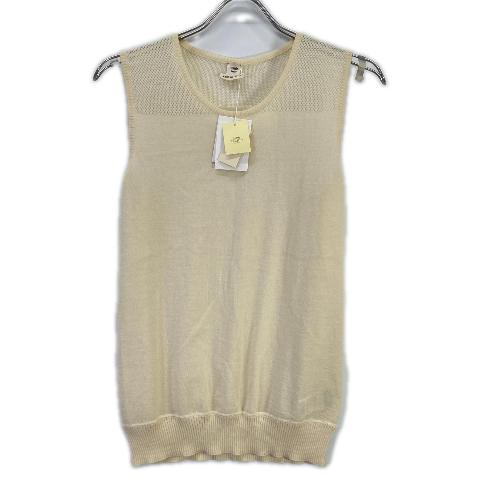 Hermes Era Off White Cashmere Sleeveless Knit 36 Sweater