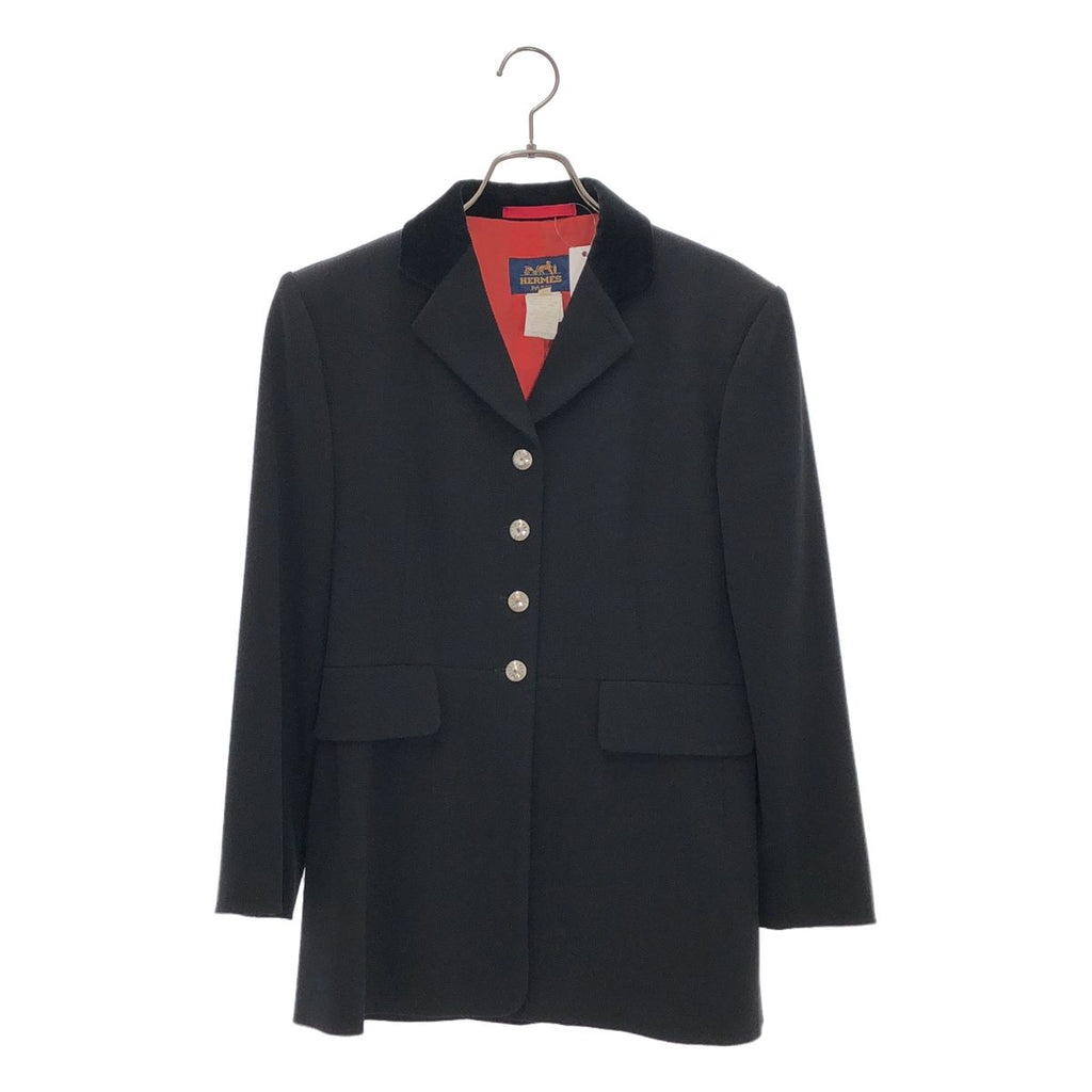 Hermes Wool Logo Metal Button Single Breasted Jacket Fully Lined 40 Black