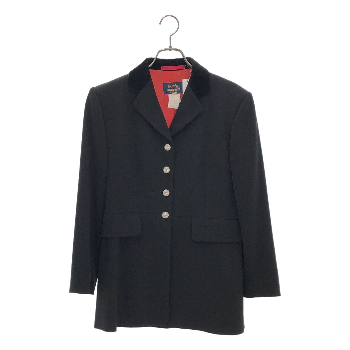 Hermes Wool Logo Metal Button Single Breasted Jacket Fully Lined 40 Black