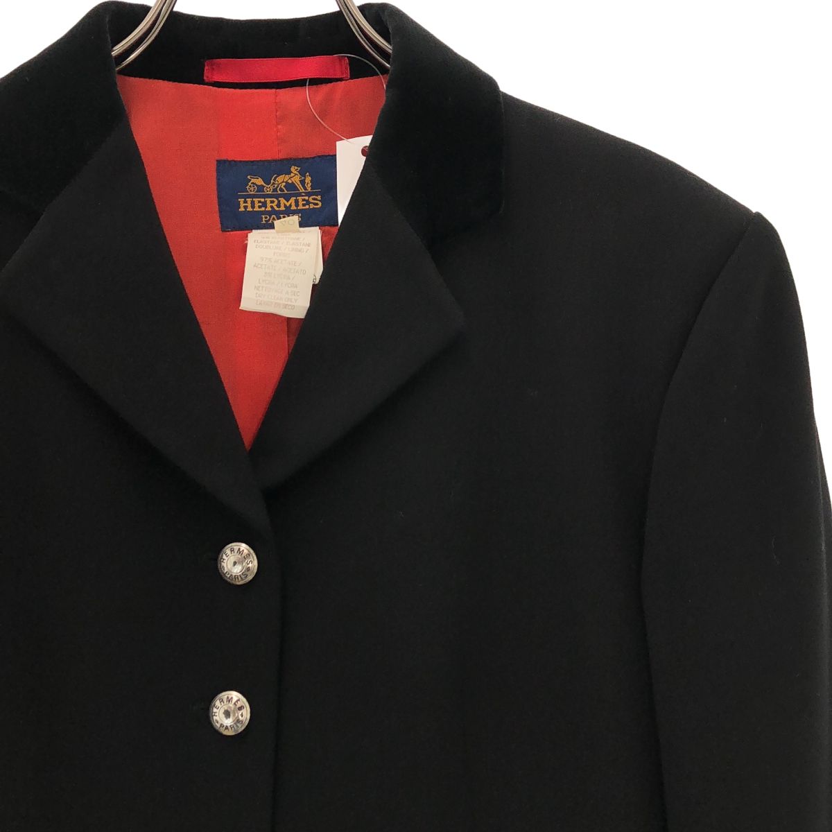 Hermes Wool Logo Metal Button Single Breasted Jacket Fully Lined 40 Black — view 2