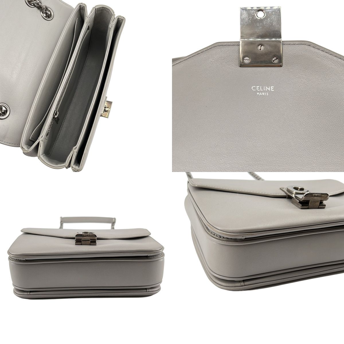 Celine C Motif Chain Shoulder Bag Gray — view 5
