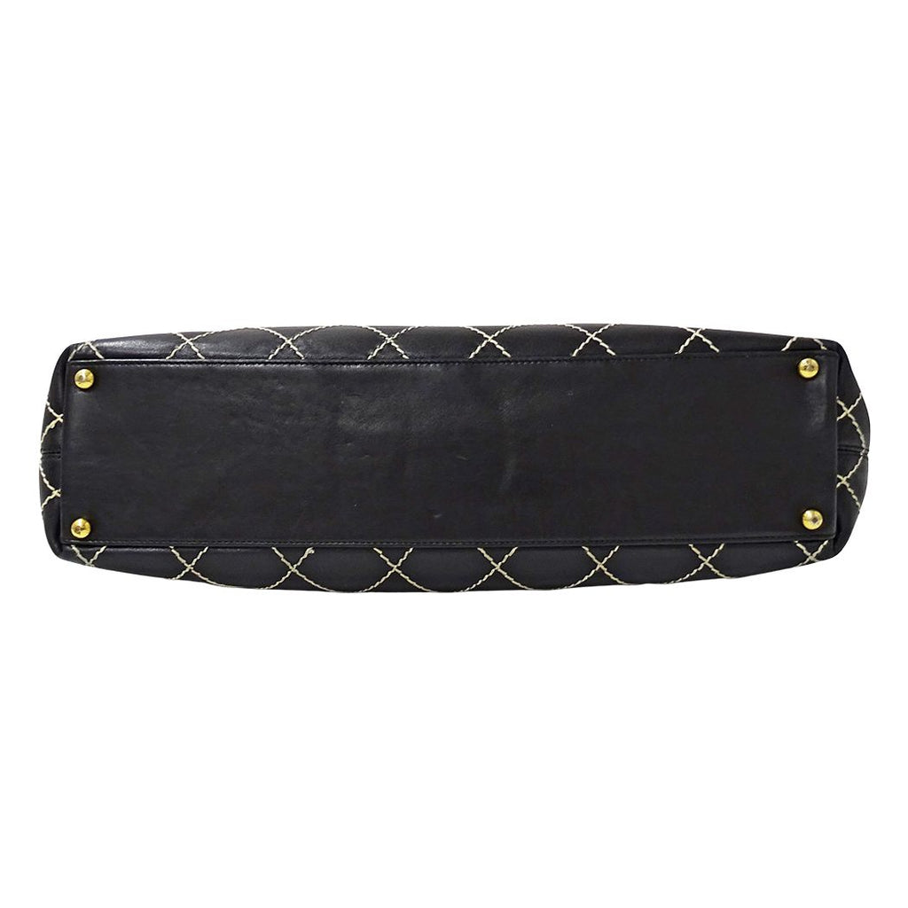 Chanel Wild Stitch Tote Leather Black Gold Shoulder Bag Large — view 3