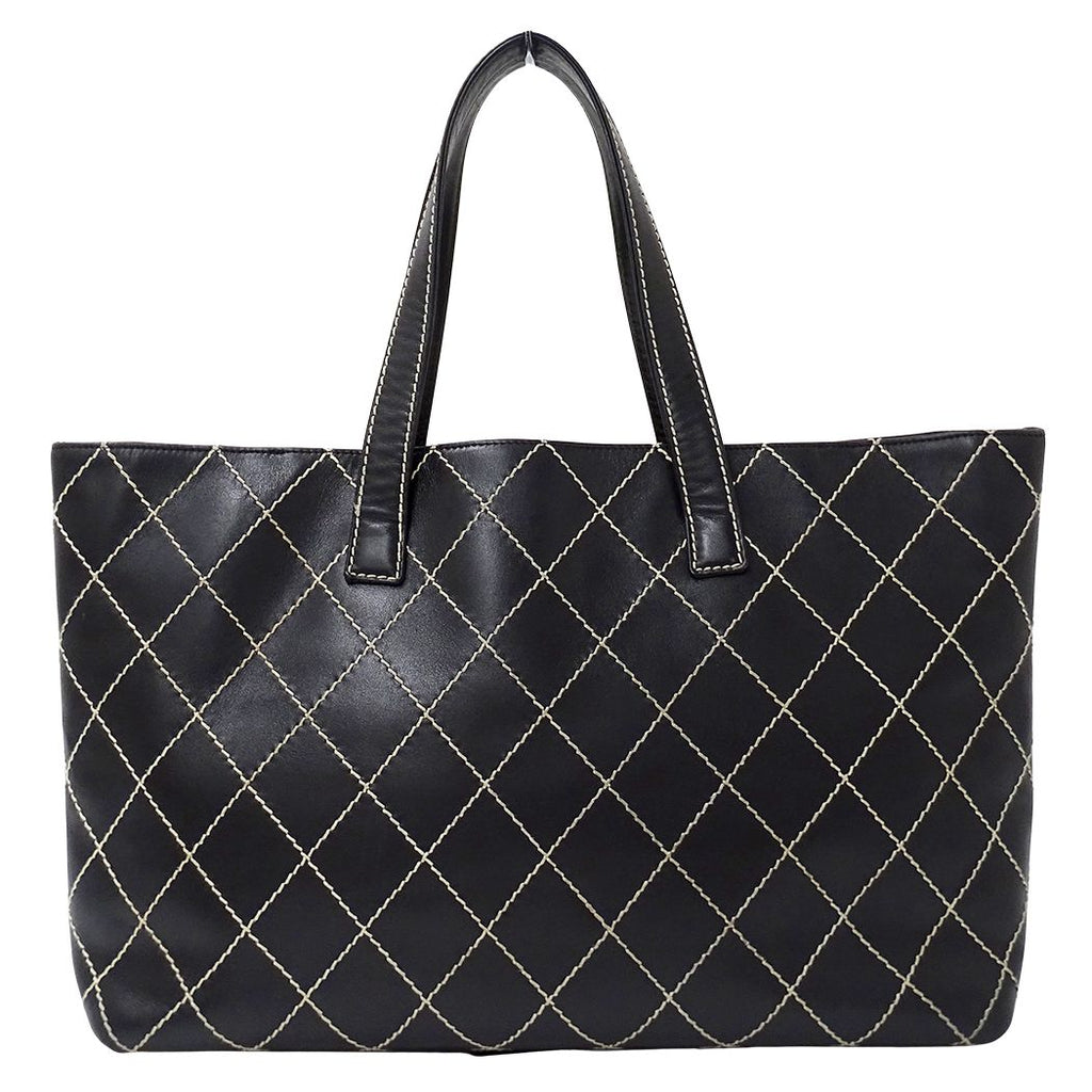 Chanel Wild Stitch Tote Leather Black Gold Shoulder Bag Large — view 2