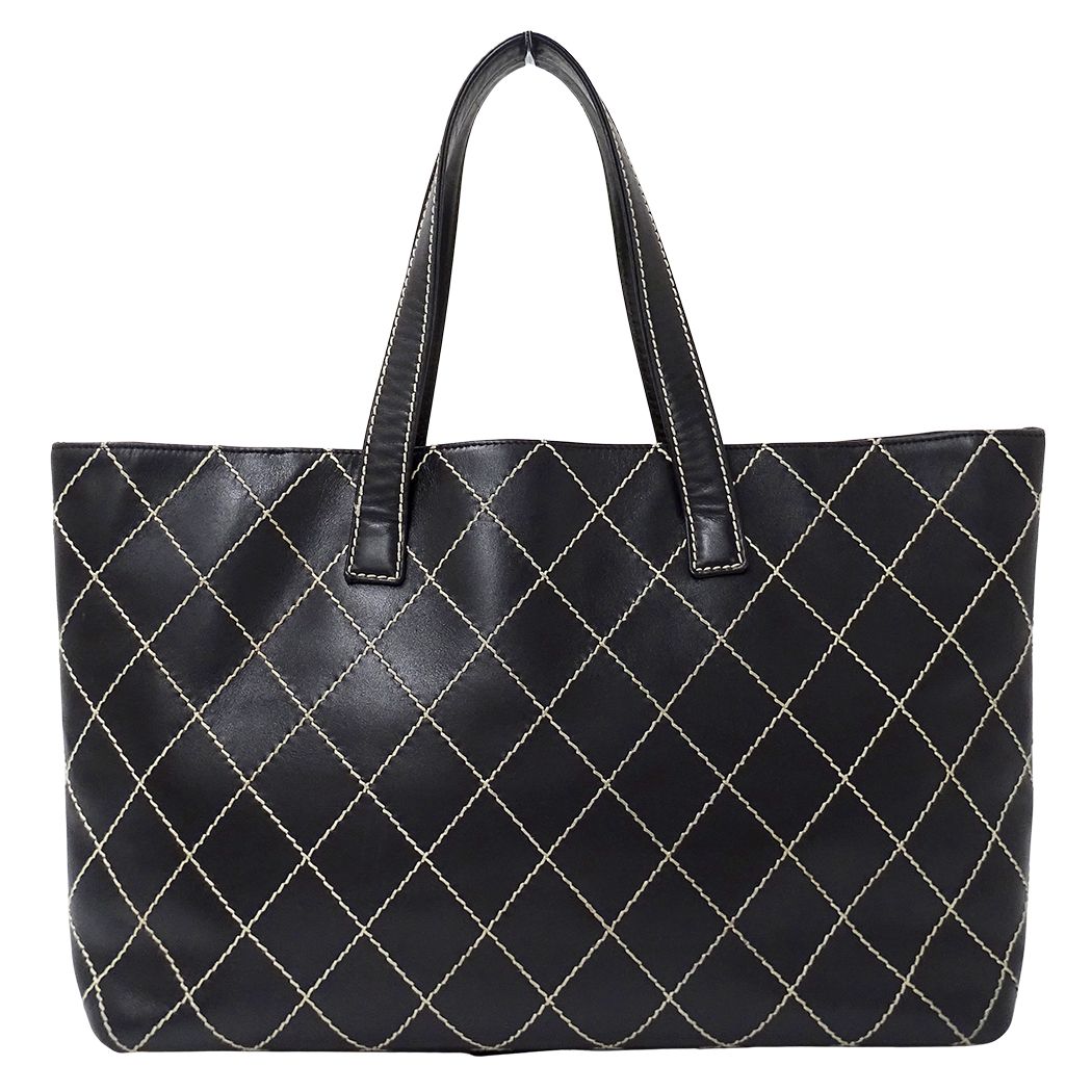 Chanel Wild Stitch Tote Leather Black Gold Shoulder Bag Large — view 2