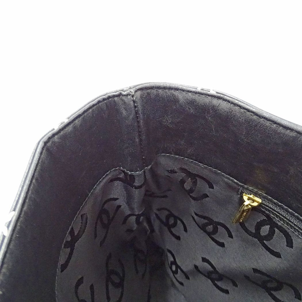 Chanel Wild Stitch Tote Leather Black Gold Shoulder Bag Large — view 9