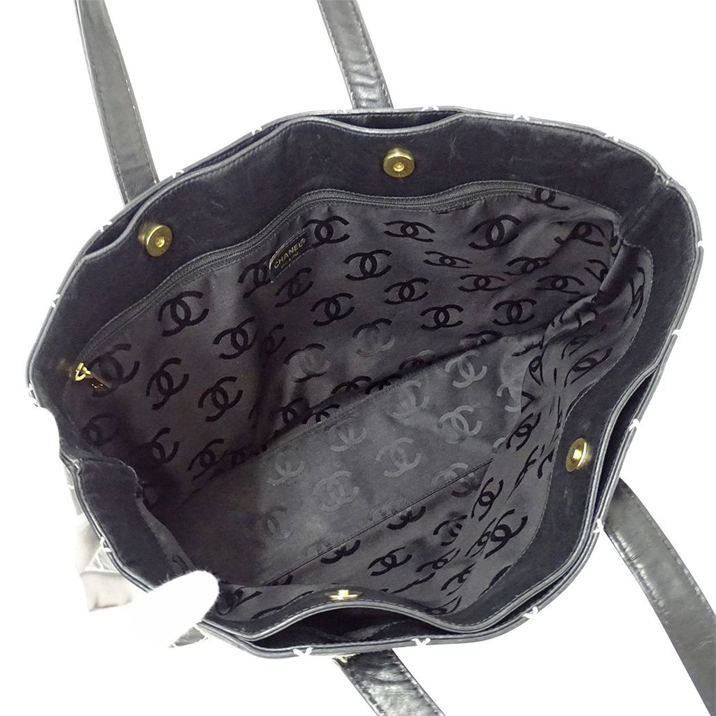 Chanel Wild Stitch Tote Leather Black Gold Shoulder Bag Large — view 5