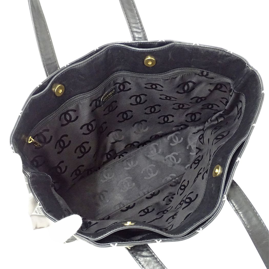 Chanel Wild Stitch Tote Leather Black Gold Shoulder Bag Large — view 5
