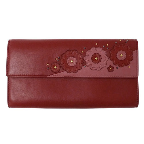 Bottega Veneta Wallet Leather Red Pink Flower