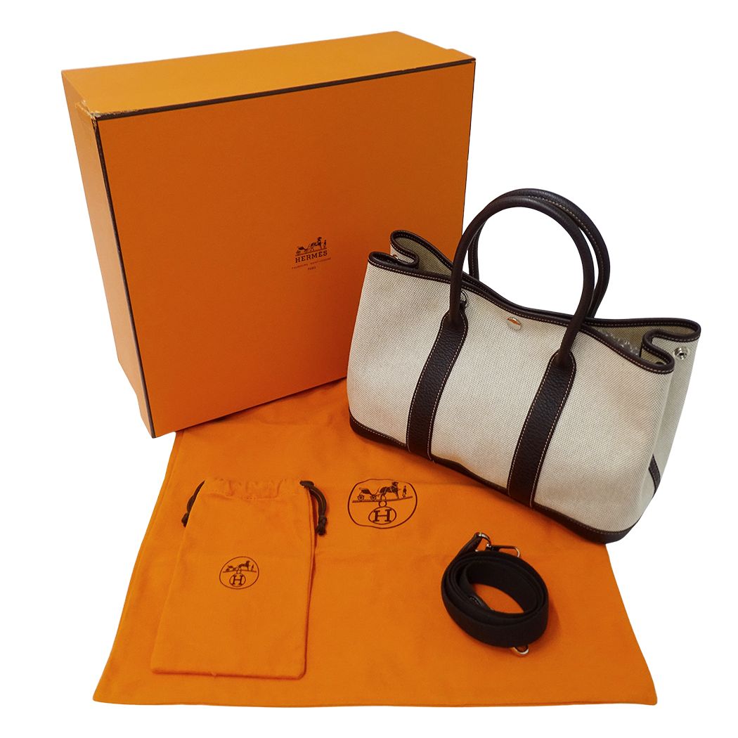 Hermes Tote Shoulder Bag 2-Way Garden Party TPM Toile Ash Brown Silver — view 8
