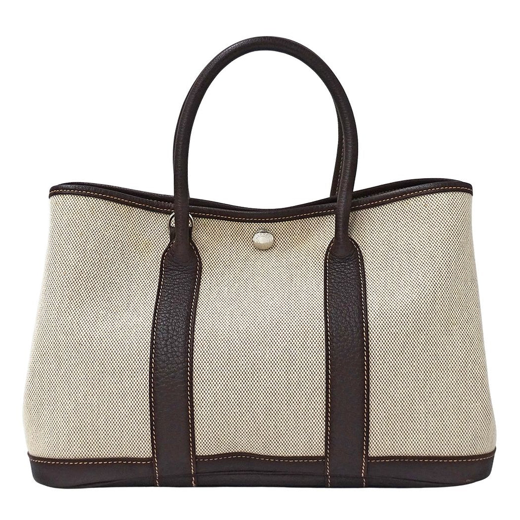 Hermes Tote Shoulder Bag 2-Way Garden Party TPM Toile Ash Brown Silver — view 2